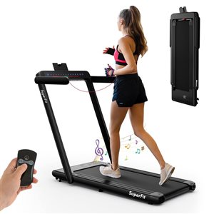 Costway SuperFit 2.25 HP 2-in-1 Dual Display Folding Treadmill w/ APP Speaker Remote Control - Black