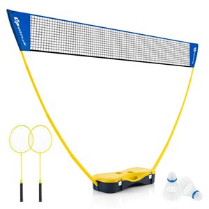 Costway Outdoor Portable Badminton Set w/ 2 Shuttlecocks and Badminton Rackets - Yellow/Blue
