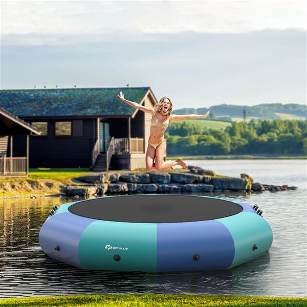 Costway 10-ft Inflatable Water Trampoline - Blue/Green