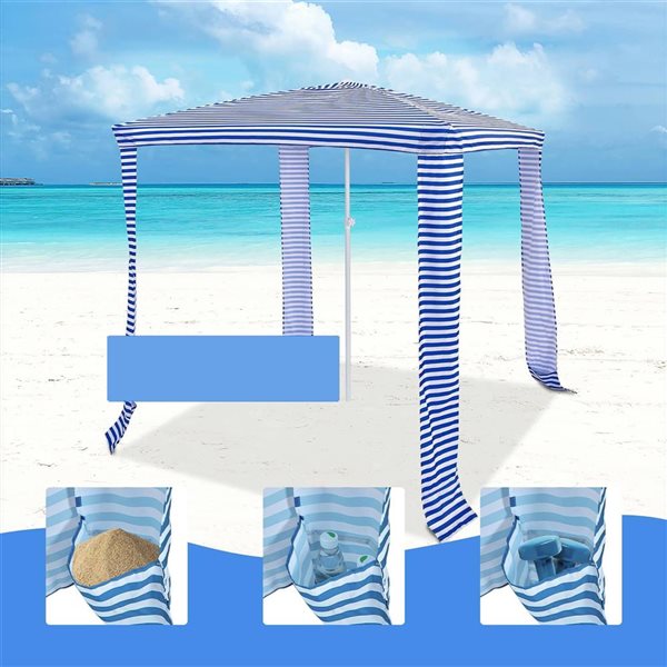 Costway 6.6 x 6.6-ft Foldable and Easy-Setup Beach Cabana w/Sidewall and Carry Bag - Blue