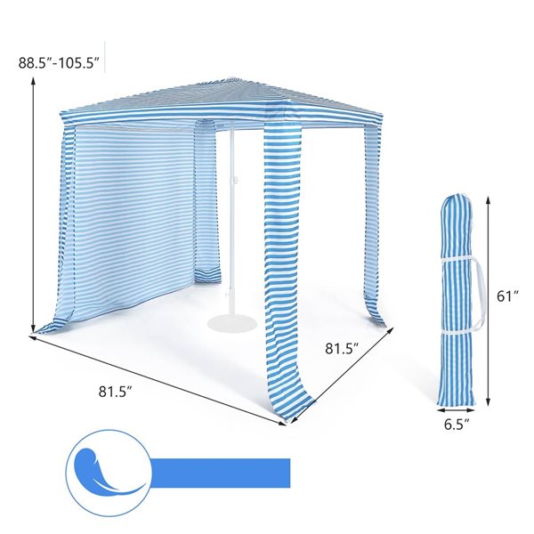 Costway 6.6 x 6.6-ft Foldable and Easy-Setup Beach Cabana w/Sidewall and Carry Bag - Blue