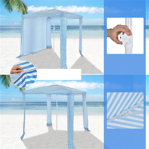 Costway 6.6 x 6.6-ft Foldable and Easy-Setup Beach Cabana w/Sidewall and Carry Bag - Blue