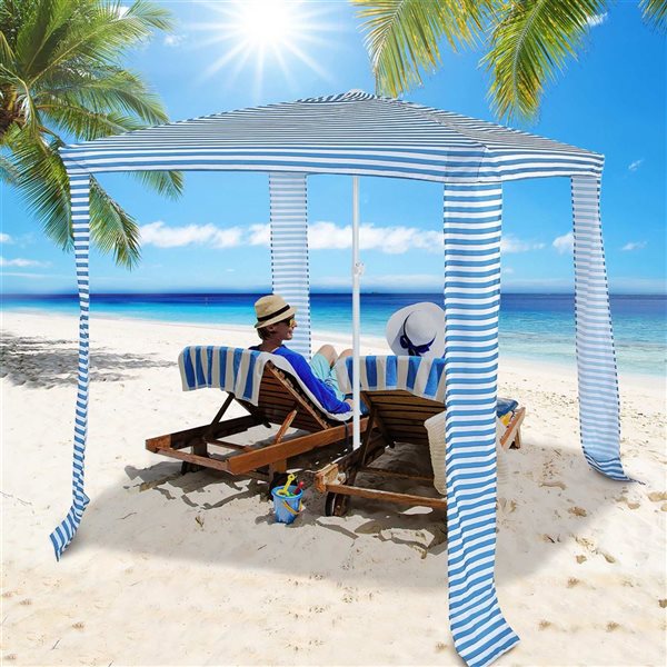 Costway 6.6 x 6.6-ft Foldable and Easy-Setup Beach Cabana w/Sidewall and Carry Bag - Blue