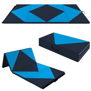 Costway 8-ft x 4-ft x 2-in PU Leather Folding Gymnastics Mat w/ Hook and Loop Fasteners - Blue/Black
