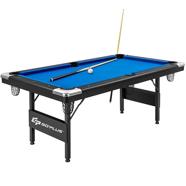 Costway GoPlus 6-ft Pool Table Set w/ cue sticks, chalks, brush, billiard balls and triangle - Black/Blue