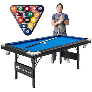 Costway GoPlus 6-ft Pool Table Set w/ cue sticks, chalks, brush, billiard balls and triangle - Black/Blue