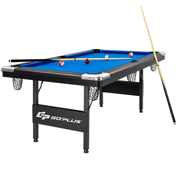 Costway GoPlus 6-ft Pool Table Set w/ cue sticks, chalks, brush, billiard balls and triangle - Black/Blue
