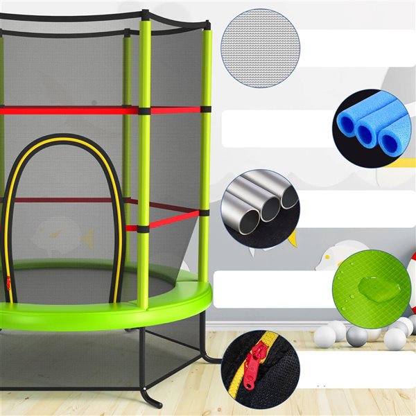 Costway 55-in Kids Trampoline with Enclosure Net - Green