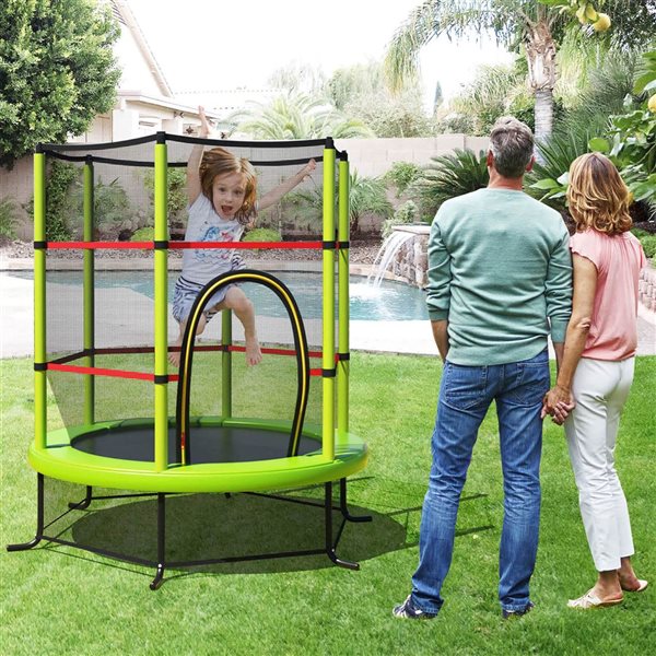 Costway 55-in Kids Trampoline with Enclosure Net - Green