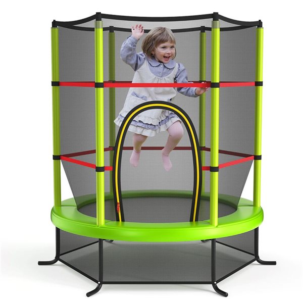 Costway 55-in Kids Trampoline with Enclosure Net - Green