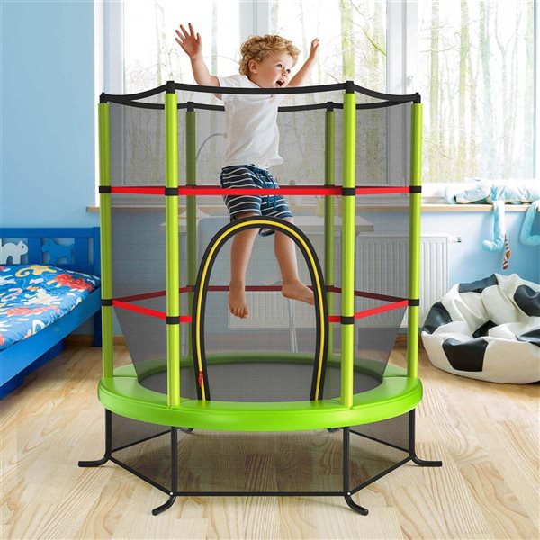 Costway 55-in Kids Trampoline with Enclosure Net - Green