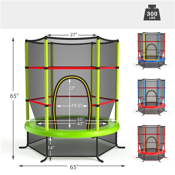 Costway 55-in Kids Trampoline with Enclosure Net - Green
