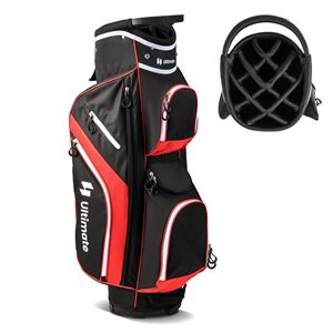 Costway Ultimate Lightweight Golf Cart Bag w/ 14 Way Top Dividers Rain Hood and 9 Pockets - Black/Red