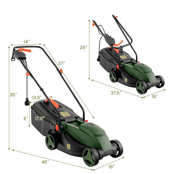 Costway 13-in 10 A Electric Corded Walk-Behind Lawnmower with Collection Box