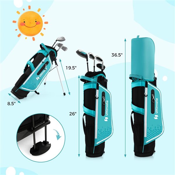 Costway Ultimate Junior Complete Golf Club Set for Kids Ages 8-10 Years Old - Blue