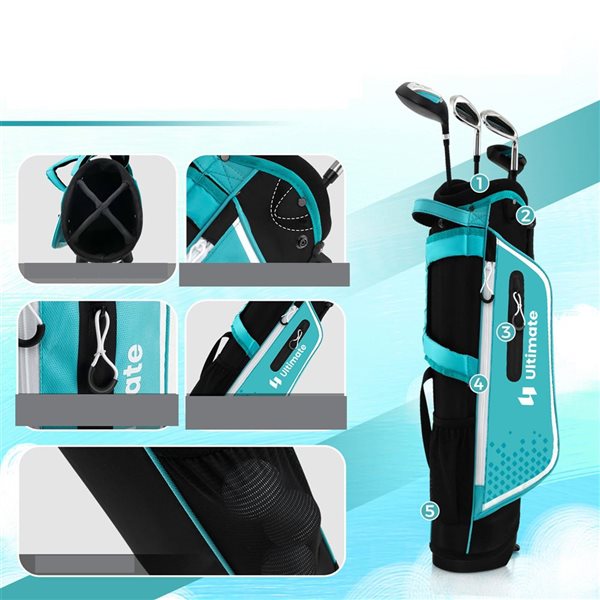 Costway Ultimate Junior Complete Golf Club Set for Kids Ages 8-10 Years Old - Blue
