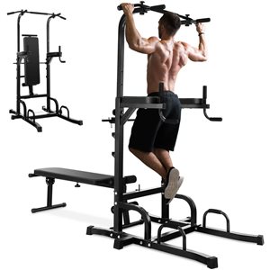 Costway Adjustable Power Tower Pull-Up Bar Stand Dip Station Equipment with Bench Home Gym