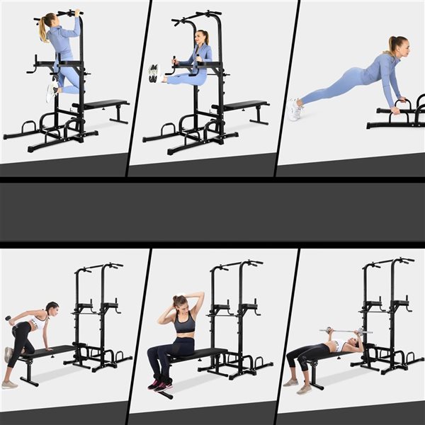 Costway Adjustable Power Tower Pull-Up Bar Stand Dip Station Equipment with Bench Home Gym