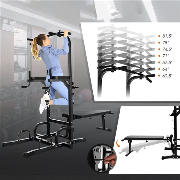 Costway Adjustable Power Tower Pull-Up Bar Stand Dip Station Equipment with Bench Home Gym