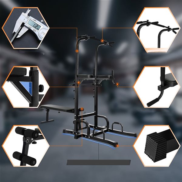 Costway Adjustable Power Tower Pull-Up Bar Stand Dip Station Equipment with Bench Home Gym