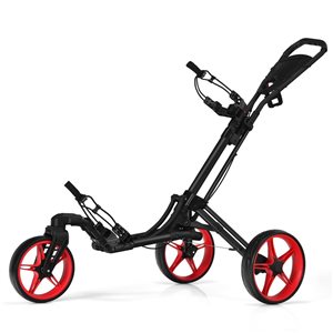 Costway Folding Golf Push Cart w/ Scoreboard, Adjustable Handle and Swivel Wheel - Red