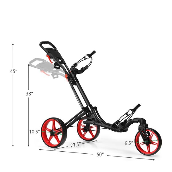 Costway Folding Golf Push Cart w/ Scoreboard, Adjustable Handle and Swivel Wheel - Red