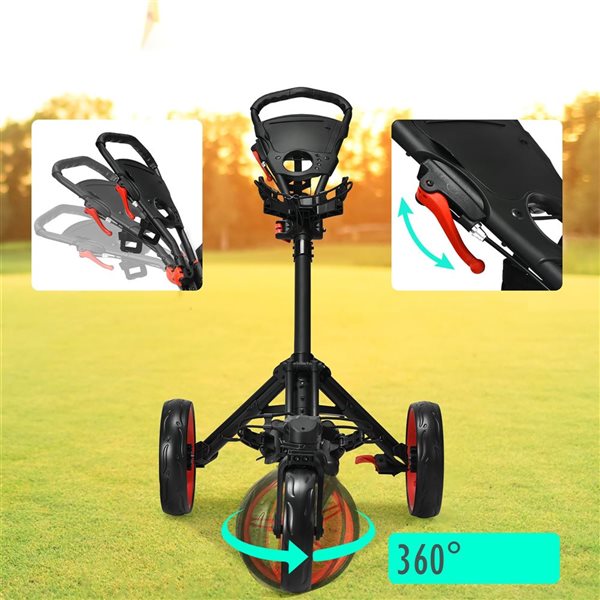 Costway Folding Golf Push Cart w/ Scoreboard, Adjustable Handle and Swivel Wheel - Red