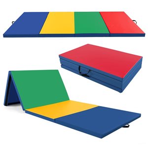 Costway 10-ft x 4-ft x 2-in Folding Exercise Mat w/ Hook and Loop Fasteners - Colourful