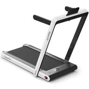Costway SuperFit 2.25 HP 2-in-1 Dual Display Folding Treadmill w/ APP Speaker Remote Control - White