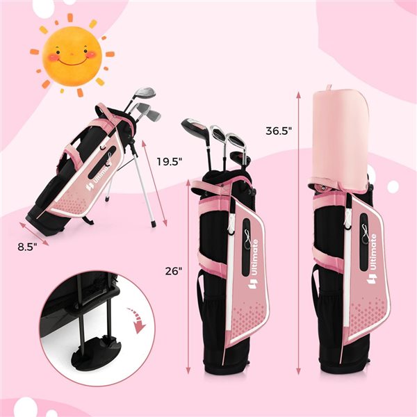 Costway Ultimate Junior Complete Golf Club Set for Kids Ages 8-10 Years Old - Pink