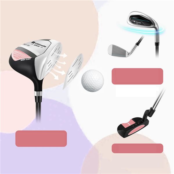 Costway Ultimate Junior Complete Golf Club Set for Kids Ages 8-10 Years Old - Pink