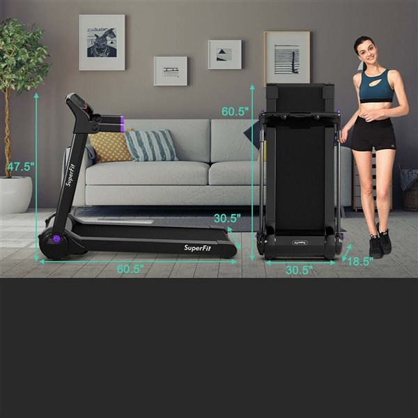 Costway SuperFit 3 HP Folding Electric Treadmill Running Machine w/ Speaker - Purple