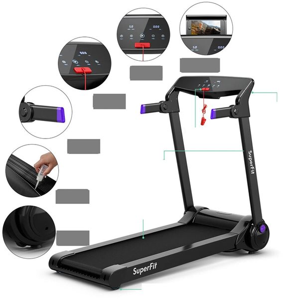 Costway SuperFit 3 HP Folding Electric Treadmill Running Machine w/ Speaker - Purple