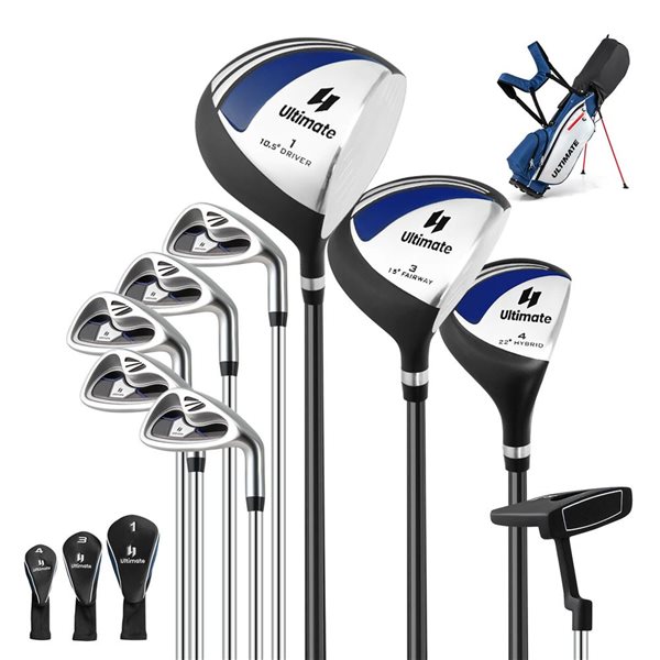 Costway Ultimate 10-Piece Men's Complete Golf Clubs Package Set w/ Alloy Driver - White/Blue