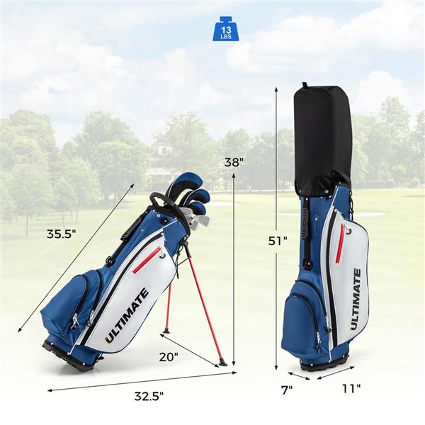 Costway Ultimate 10-Piece Men's Complete Golf Clubs Package Set w/ Alloy Driver - White/Blue