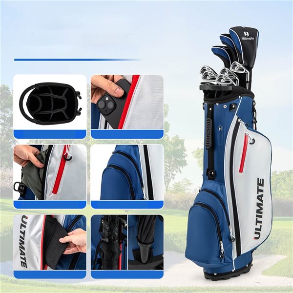 Costway Ultimate 10-Piece Men's Complete Golf Clubs Package Set w/ Alloy Driver - White/Blue