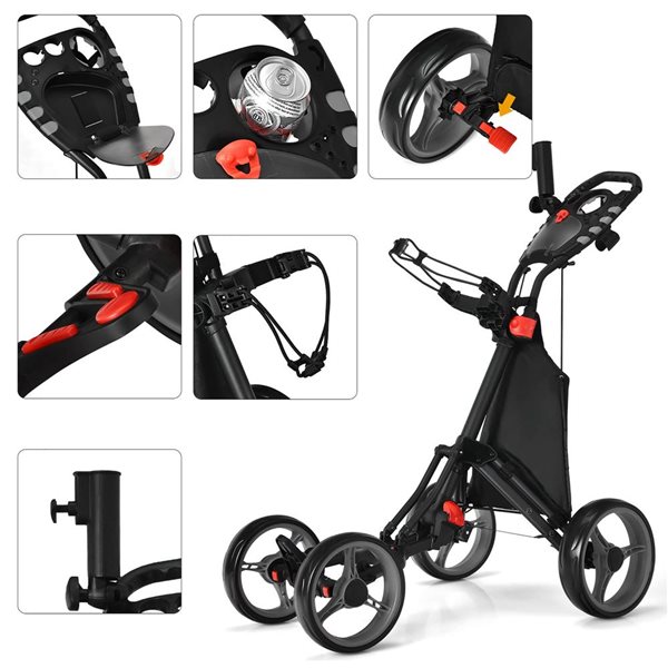 Costway Ultimate 4-Wheel Folding Golf Push Cart w/ Bag/Scoreboard and Adjustable Handle - Grey