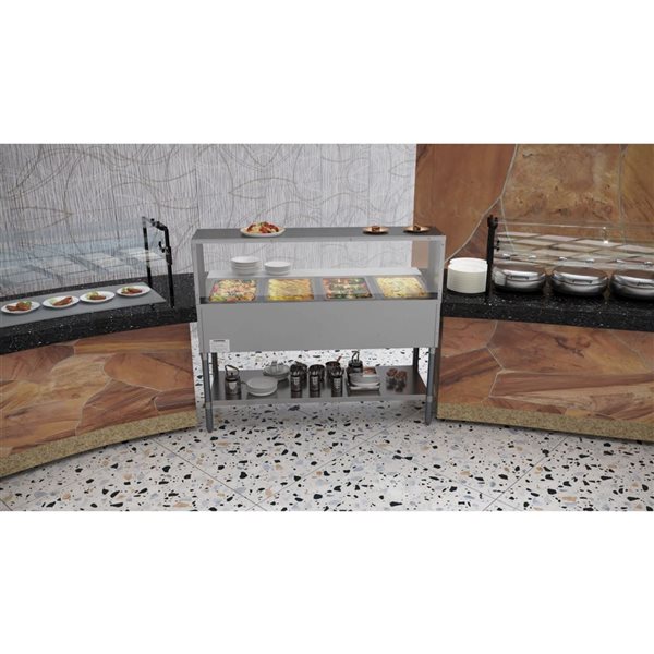 KoolMore 4-Pan Open Well Electric Steam Table w/ Undershelf and Sneeze Guard KM-OWS-4SG