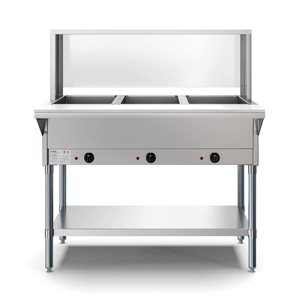 KoolMore 3-Pan Open Well Electric Steam Table w/ Undershelf and Sneeze Guard KM-OWS-3SG
