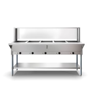 KoolMore 5-Pan Open Well Electric Steam Table w/ Undershelf and Sneeze-Guard 240 V