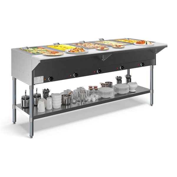 KoolMore 5-Pan Open Well Electric Steam Table w/ Undershelf 240 V