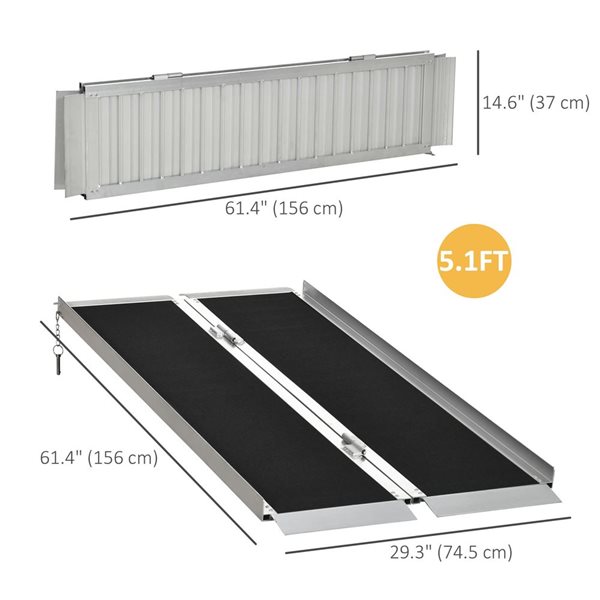 HOMCOM 5-ft Portable Wheelchair Ramp with Aluminum Threshold