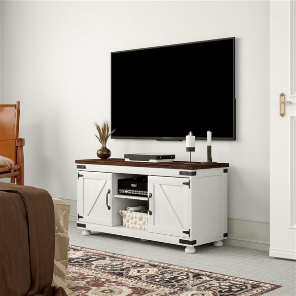 HOMCOM Distressed White Farmhouse TV Stand for up to 50-in TV with Barn Doors