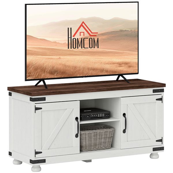 HOMCOM Distressed White Farmhouse TV Stand for up to 50-in TV with Barn Doors