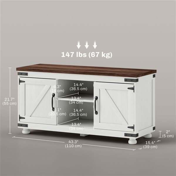 HOMCOM Distressed White Farmhouse TV Stand for up to 50-in TV with Barn Doors