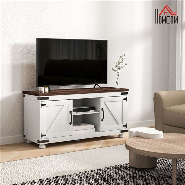 HOMCOM Distressed White Farmhouse TV Stand for up to 50-in TV with Barn Doors
