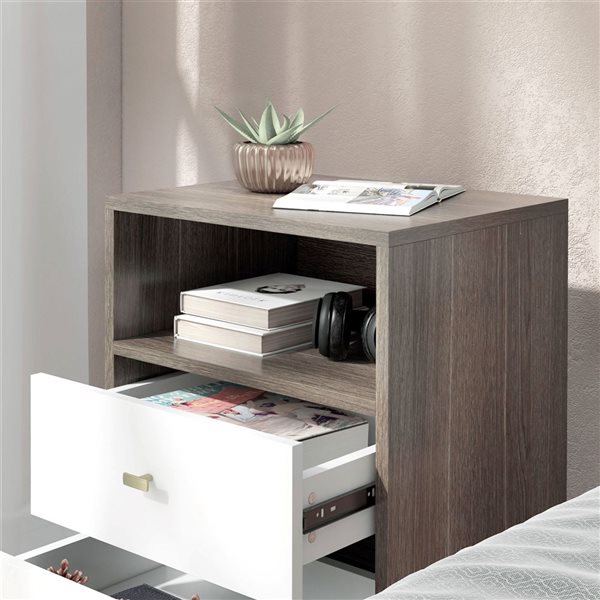 HOMCOM Set of 2 Bedside Table with 3 Drawers and Open Storage