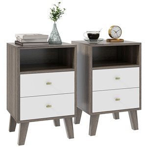 HomCom Set of 2 Bedside Table with 3 Drawers and Open Storage