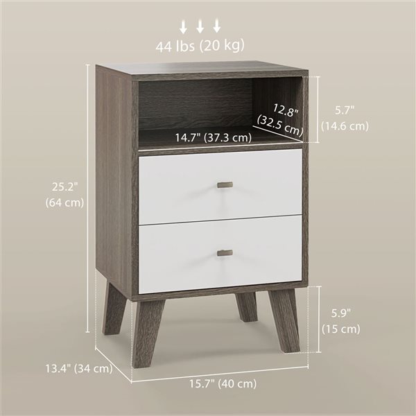 HOMCOM Set of 2 Bedside Table with 3 Drawers and Open Storage