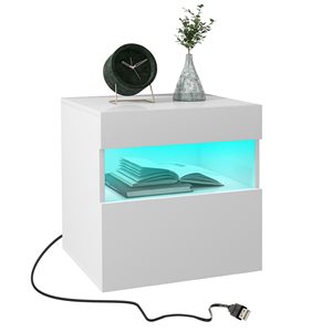 HomCom Bedside Table with LED Lights, Drawer and Shelf